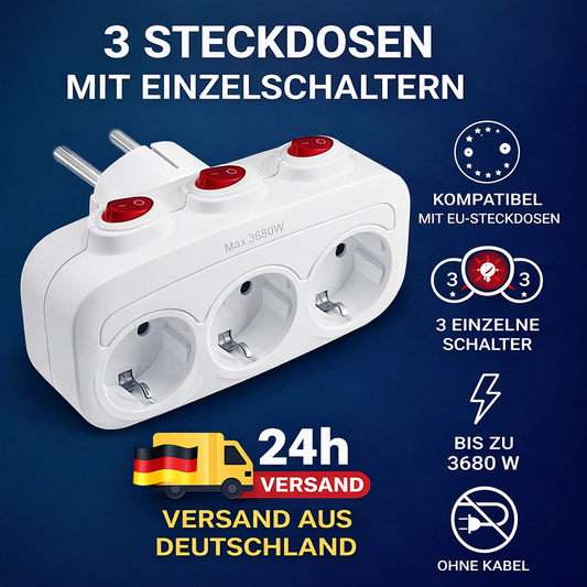 Ladrón de Enchufes 3 Tomas tipo F, Interruptores Individuales