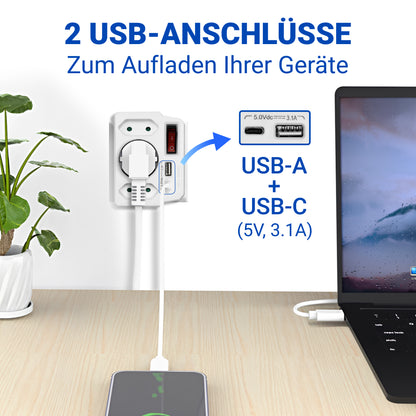 Ladrón de Enchufes Vertical 3 Tomas, USB C, Interruptor